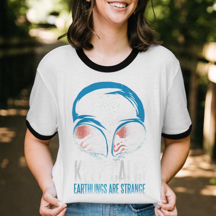 Keep Calm Earthlings Are Strange Alien Introvert Raglan Baseball Tee Unisex Cotton Ringer T-Shirt
