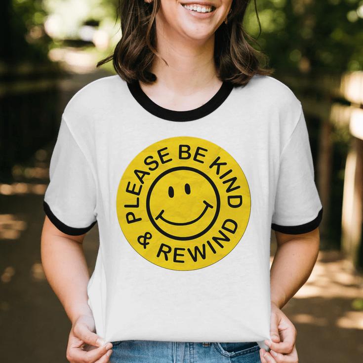 Be Kind Rewind Shirt Retro Nostalgia Sticker 80s 90s Tee Premium Tri-Blend Unisex Cotton Ringer T-Shirt