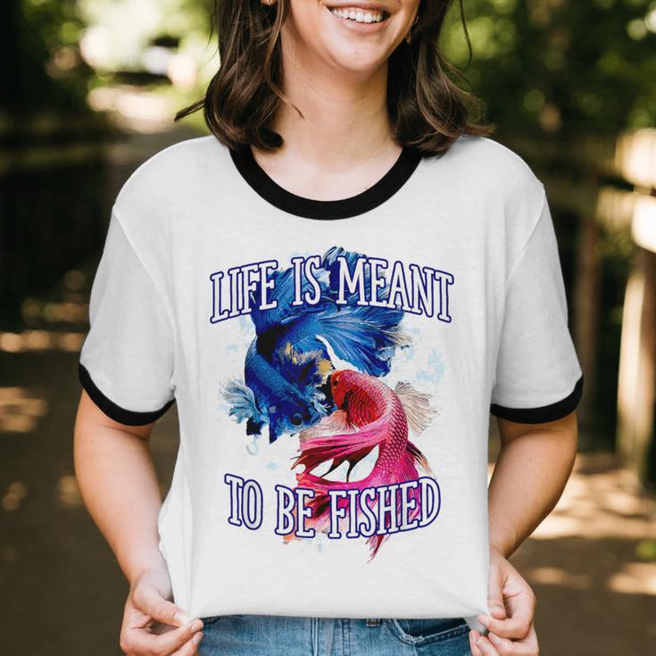 Life Meant To Fished Introvert Sayings Antisocial Quotes Unisex Cotton Ringer T-Shirt