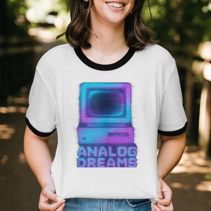 Lofi Reverie Analog Dreams Pixel 90s Desktop VHS Nostalgia Unisex Cotton Ringer T-Shirt