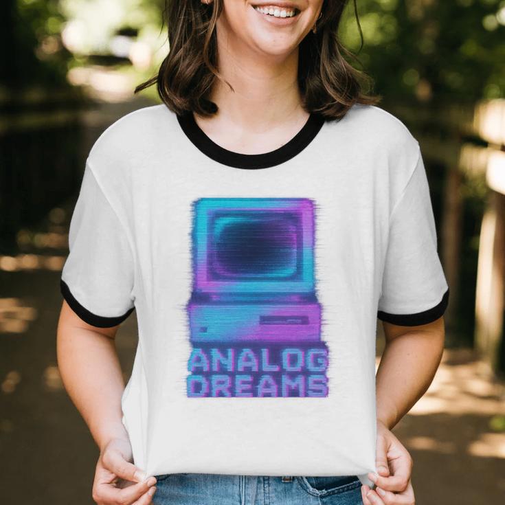 Lofi Reverie Analog Dreams Pixel 90s Desktop VHS Nostalgia Unisex Cotton Ringer T-Shirt