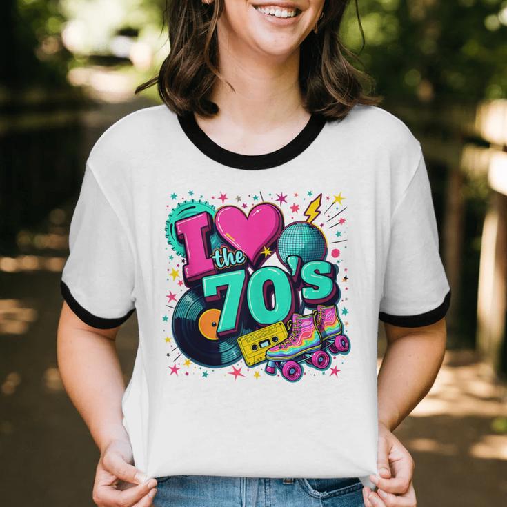 I Love The 70s Retro Cassette Roller Vinyl Disco Nostalgia Unisex Cotton Ringer T-Shirt