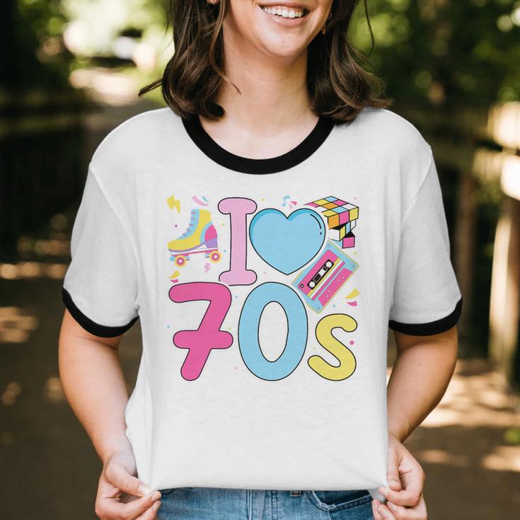 I Love 70's Retro Style Nostalgia Vibe 1970's Party Premium Tri-Blend Unisex Cotton Ringer T-Shirt