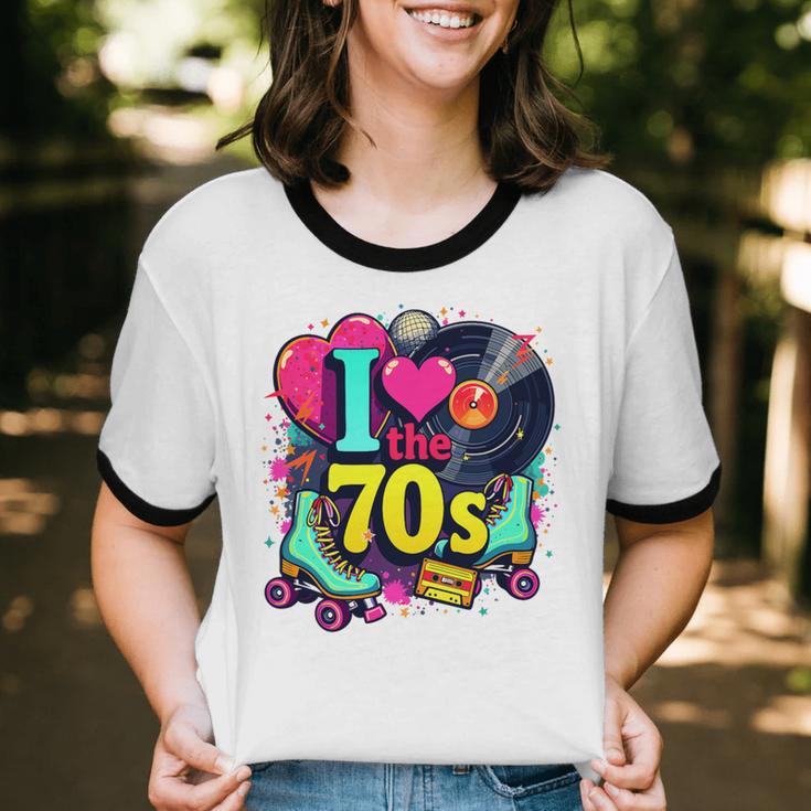 I Love The 70s Vintage Cassette Roller Vinyl Nostalgia 70s Premium Tri-Blend Unisex Cotton Ringer T-Shirt