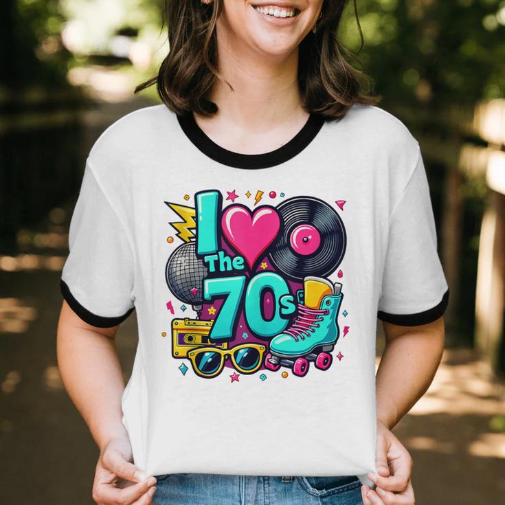I Love The 70s Vintage Cassette Roller Vinyl Nostalgia 70s Unisex Cotton Ringer T-Shirt