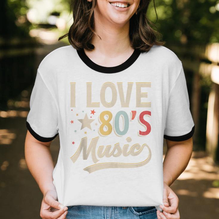 I Love 80's Music Retro Style Nostalgia Cassette 1980s Party Unisex Cotton Ringer T-Shirt