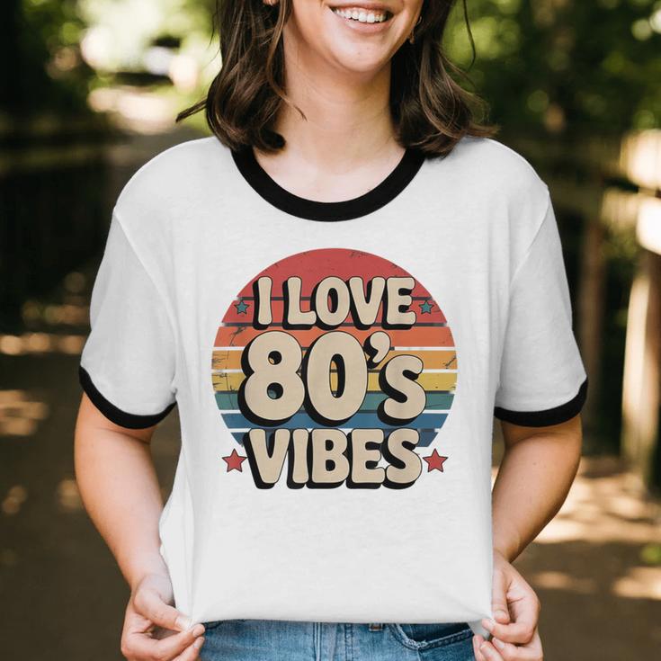 I Love 80’s Vibes Retro 80s Style Vintage Sunset Nostalgia Unisex Cotton Ringer T-Shirt I Love 80’s Vibes Retro 80s Style Vintage Sunset Nostalgia Unisex Cotton Ringer T-Shirt