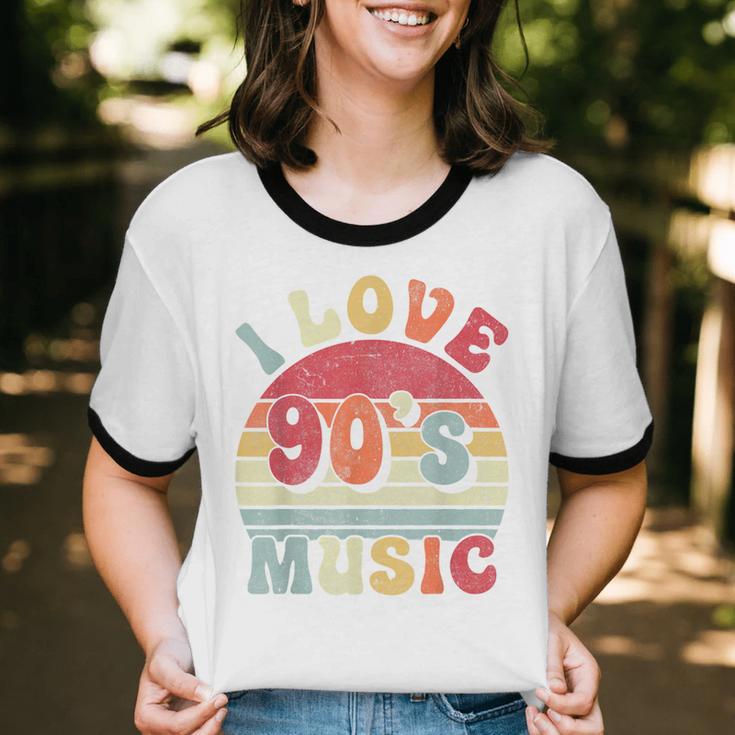 I Love 90's Music Retro Style Nostalgia Cassette 1990s Party Unisex Cotton Ringer T-Shirt