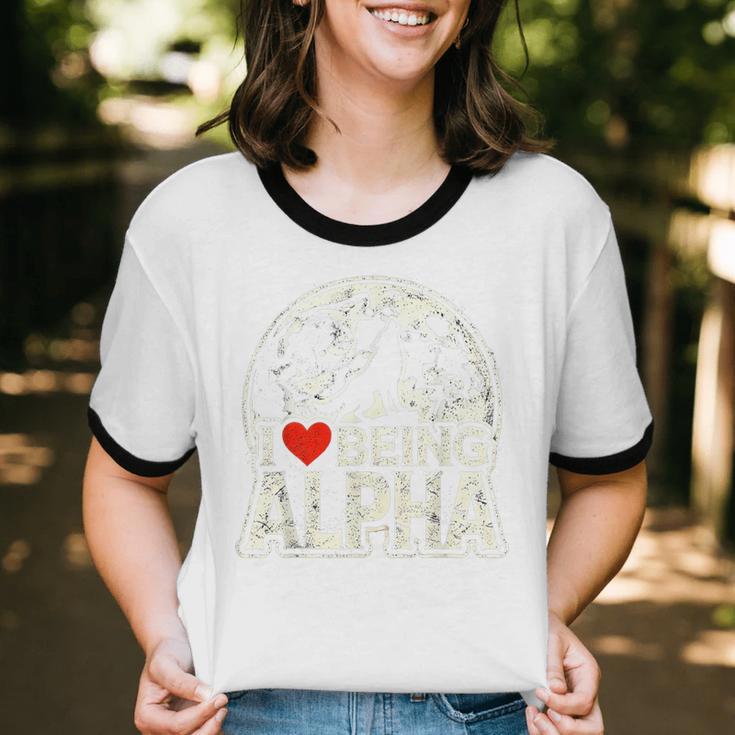 I Love Being Alpha Moonlit Wolf Meme Alpha Introvert Unisex Cotton Ringer T-Shirt