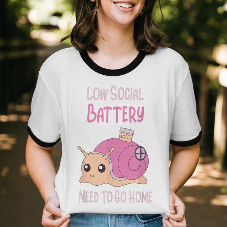 Low Social Battery Cute Snail With House Introvert Cozy Home Unisex Cotton Ringer T-Shirt Low Social Battery Cute Snail With House Introvert Cozy Home Unisex Cotton Ringer T-Shirt