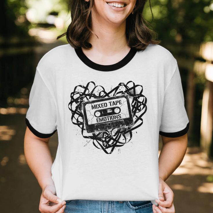 Mixed Tape Emotions Music Lover Nostalgia Quote Unisex Cotton Ringer T-Shirt