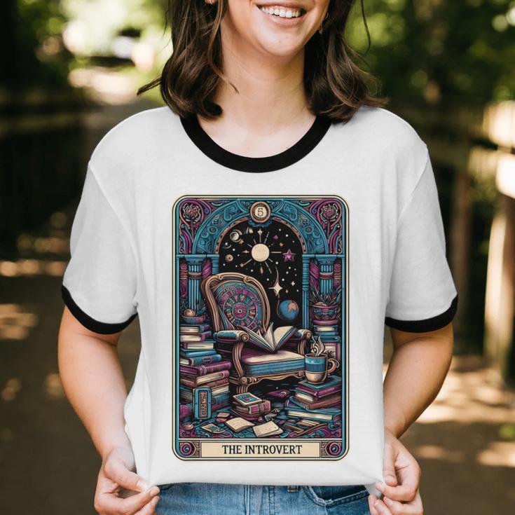 Mystical Library Book Reader The Introvert Tarot Card Unisex Cotton Ringer T-Shirt Mystical Library Book Reader The Introvert Tarot Card Unisex Cotton Ringer T-Shirt