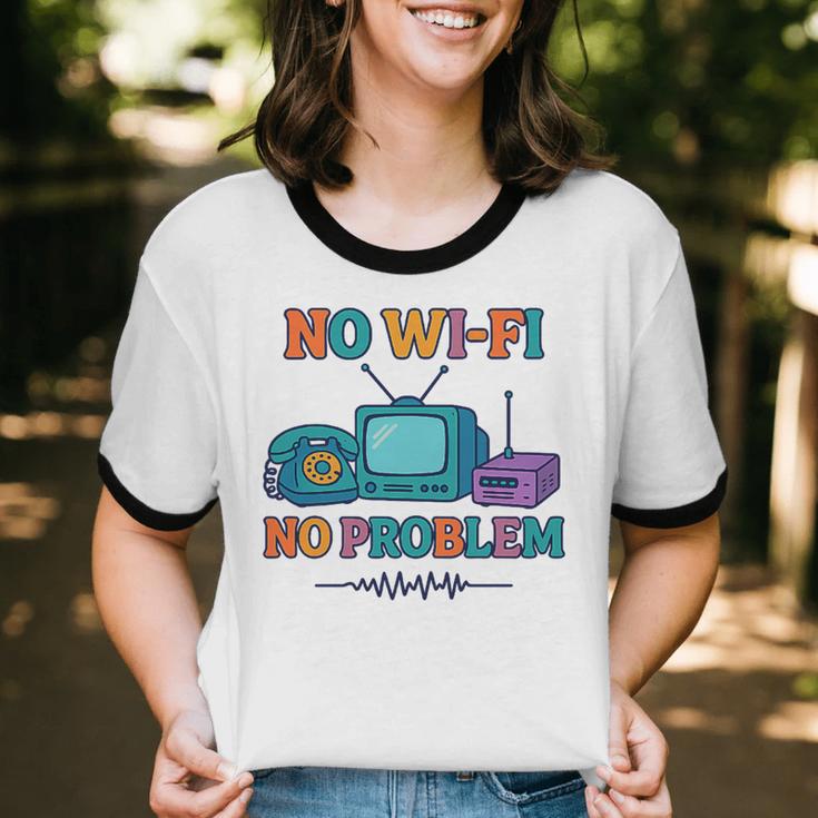 No Wi-Fi No Problem – Retro Dial Up Tech Nostalgia Premium Tri-Blend Unisex Cotton Ringer T-Shirt