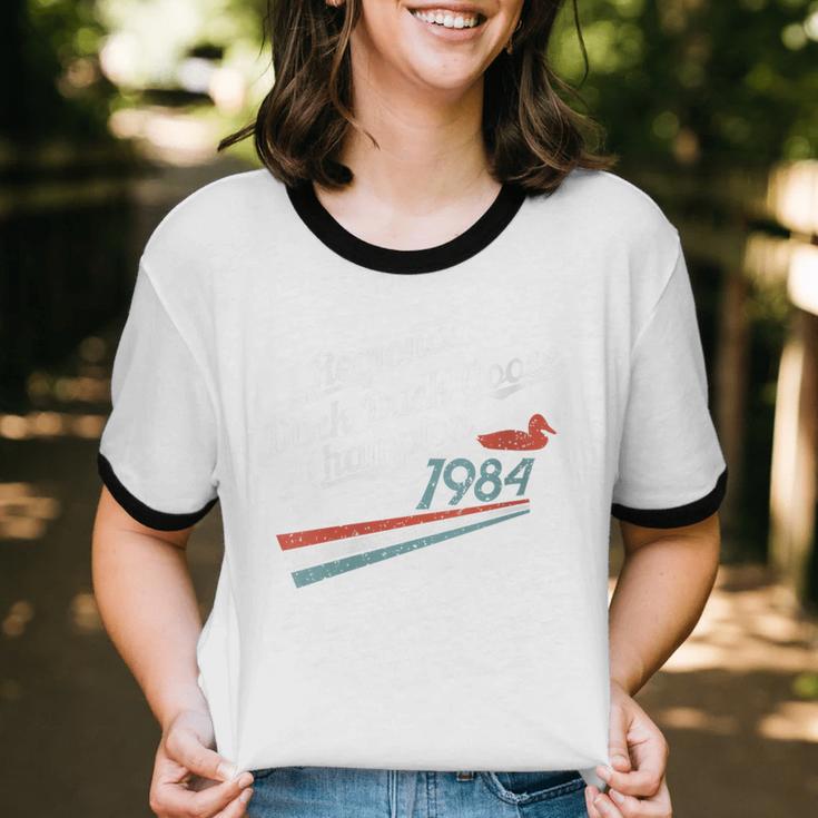 Nostalgia 80s Duck Goose Distressed Unisex Cotton Ringer T-Shirt Nostalgia 80s Duck Goose Distressed Unisex Cotton Ringer T-Shirt