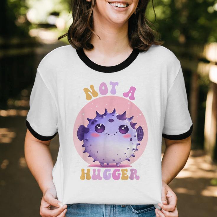 Not a Hugger Cute Pufferfish Autism Awareness Introverts Unisex Cotton Ringer T-Shirt Not a Hugger Cute Pufferfish Autism Awareness Introverts Unisex Cotton Ringer T-Shirt
