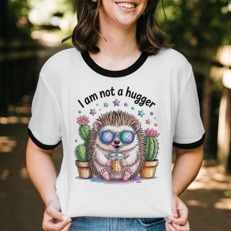 I Am Not a Hugger Introvert Hedgehog With Cactus Unisex Cotton Ringer T-Shirt