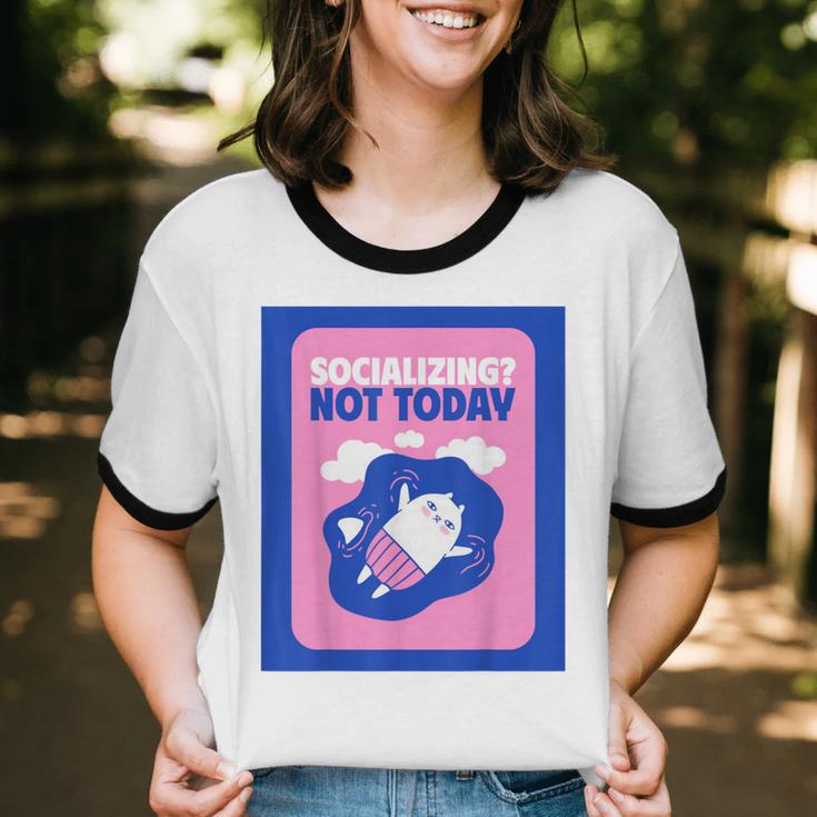 Not Today Cool Fun Cute Introvert Cat Character Unisex Cotton Ringer T-Shirt Not Today Cool Fun Cute Introvert Cat Character Unisex Cotton Ringer T-Shirt