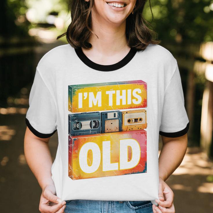 Im This Old Retro 80s 90s VHS Cassette Floppy Disk Nostalgia Unisex Cotton Ringer T-Shirt Im This Old Retro 80s 90s VHS Cassette Floppy Disk Nostalgia Unisex Cotton Ringer T-Shirt