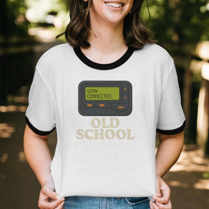 Old School 90s Pager Retro Nostalgia Vintage Tech Gen Unisex Cotton Ringer T-Shirt
