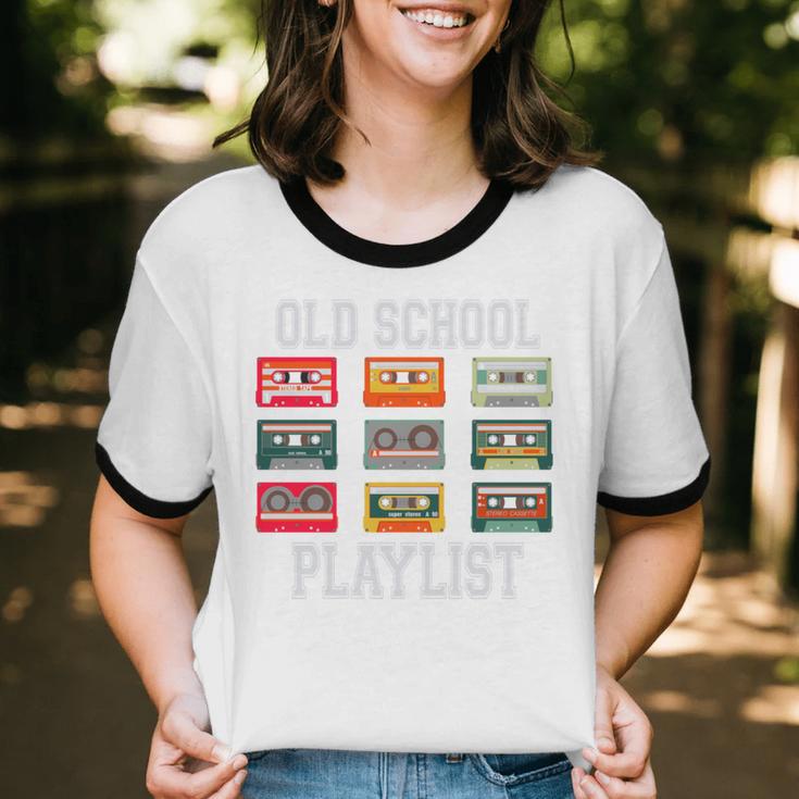 Old School Playlist Nostalgia Vibes Cassette Unisex Cotton Ringer T-Shirt