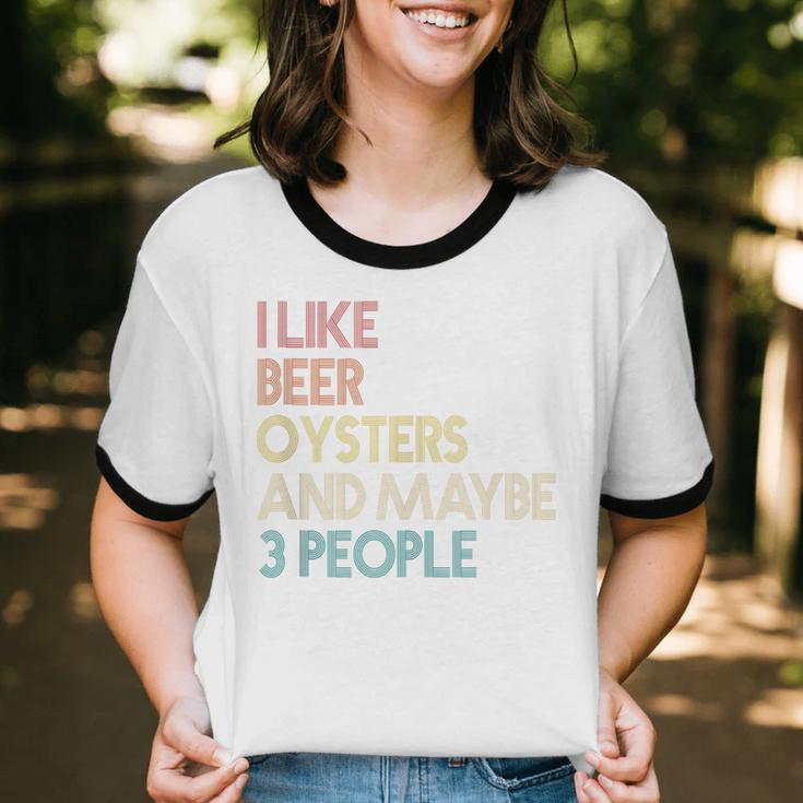 Oysters And Beer Lovers Introvert Quote Vintage Retro Unisex Cotton Ringer T-Shirt