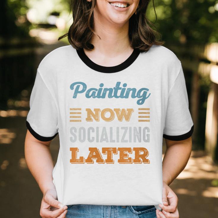 Painting Now Minimal Socializing Introvert Vintage Unisex Cotton Ringer T-Shirt Painting Now Minimal Socializing Introvert Vintage Unisex Cotton Ringer T-Shirt