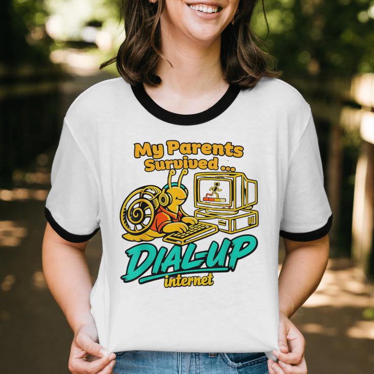 My Parents Survived Dial Up Internet Nostalgia 90s Unisex Cotton Ringer T-Shirt
