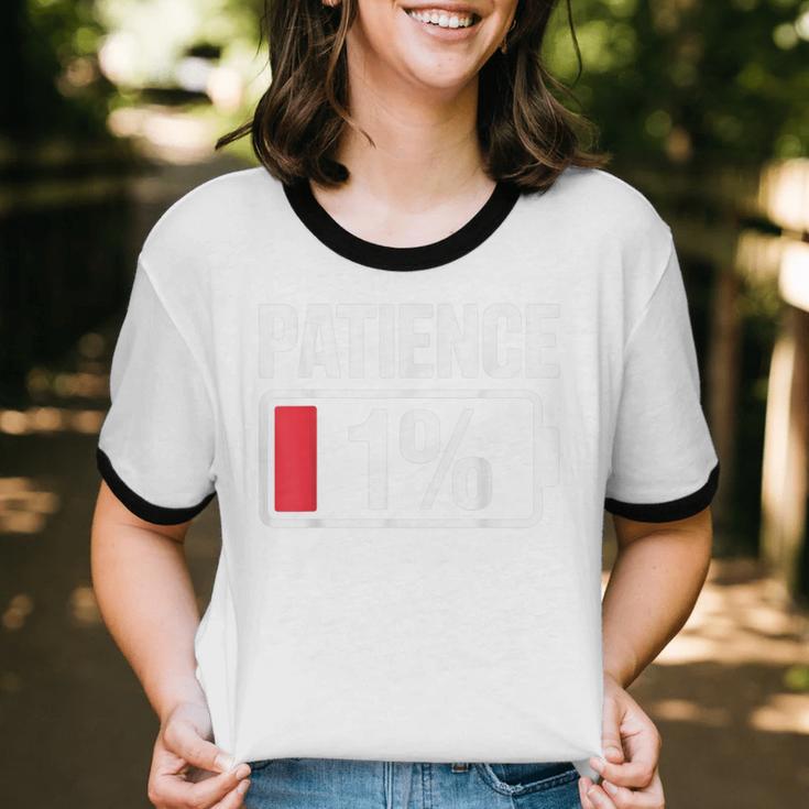Patience 1 Battery Low Mood Tired Introvert Humor Unisex Cotton Ringer T-Shirt Patience 1 Battery Low Mood Tired Introvert Humor Unisex Cotton Ringer T-Shirt