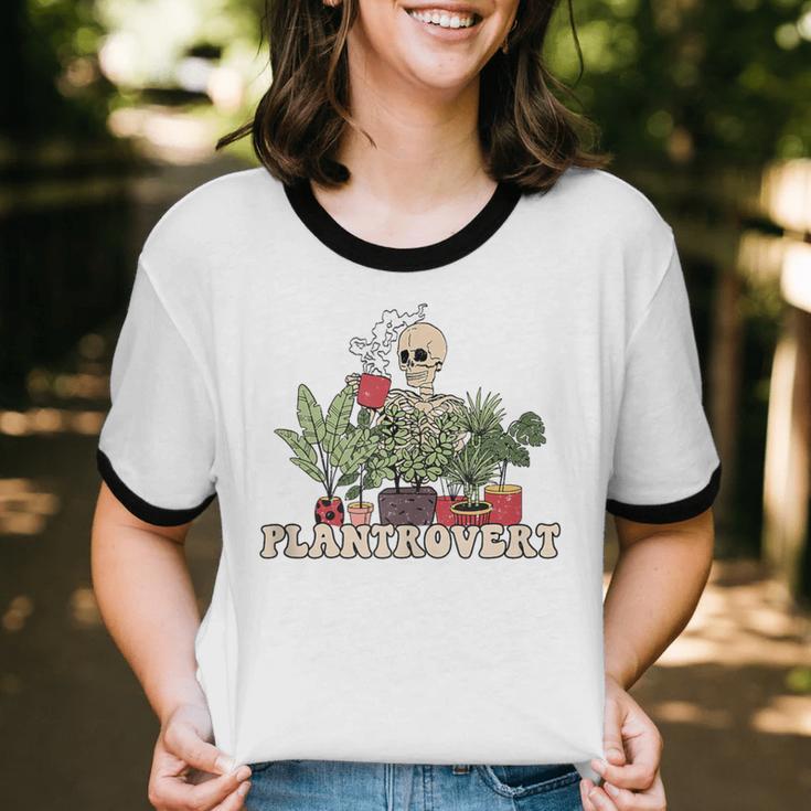 Plant Coffee Love Plantrovert Gardening Introvert Mom Unisex Cotton Ringer T-Shirt