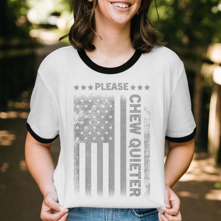 Please Chew Quieter Introvert USA Flag Vintage Unisex Cotton Ringer T-Shirt Please Chew Quieter Introvert USA Flag Vintage Unisex Cotton Ringer T-Shirt