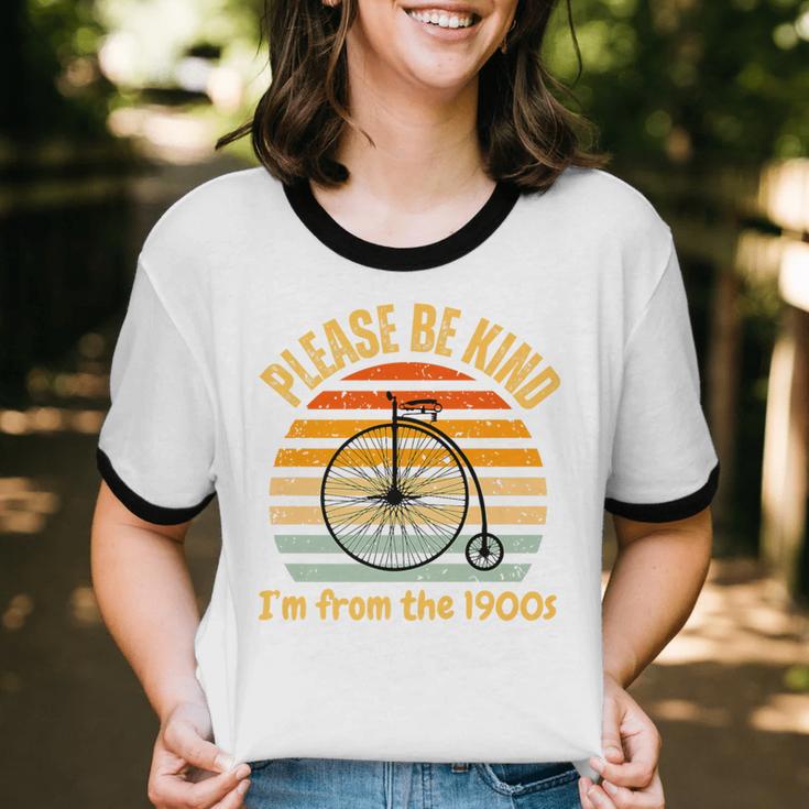 Please Be Kind I'm From The 1900s Penny Farthing Premium Unisex Cotton Ringer T-Shirt