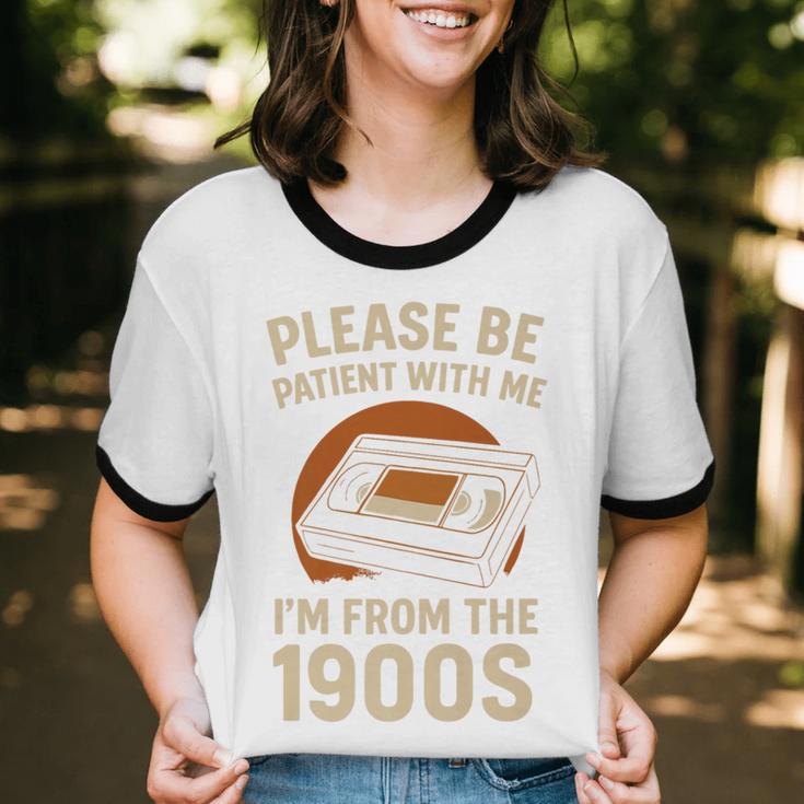 Please Be Patient I'm From The 1900s – Vintage Tape Premium Unisex Cotton Ringer T-Shirt