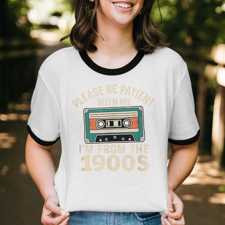 Please Patient I'm From The 1900s Retro Cassette Humor Unisex Cotton Ringer T-Shirt