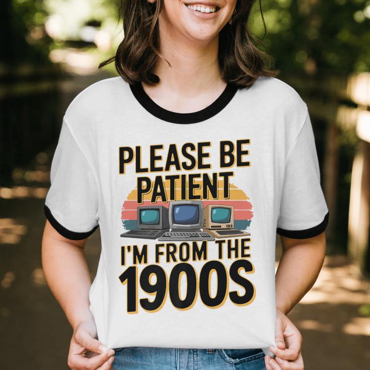 Please Be Patient I'm From The 1900s Retro Computer Premium Unisex Cotton Ringer T-Shirt