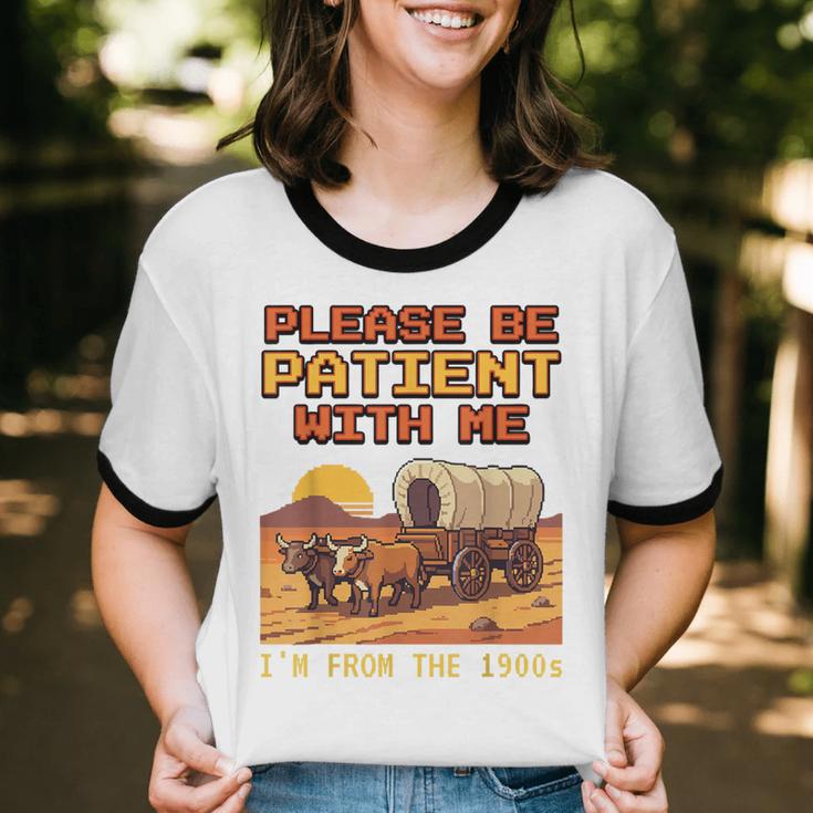 Please Be Patient I'm From The 1900s Retro Pixel Art Unisex Cotton Ringer T-Shirt