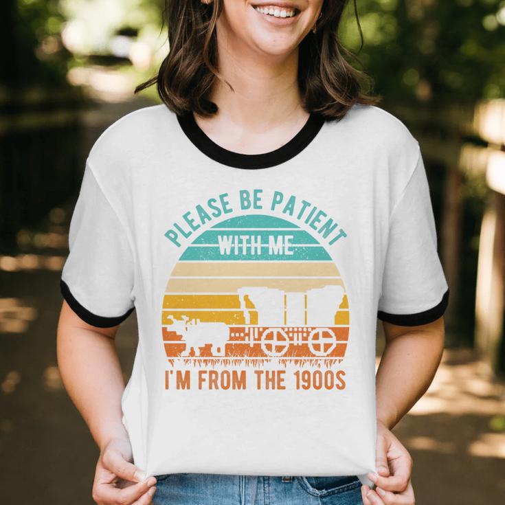 PLEASE BE PATIENT I'M FROM THE 1900s Vintage 1900s 90s Premium Tri-Blend Unisex Cotton Ringer T-Shirt