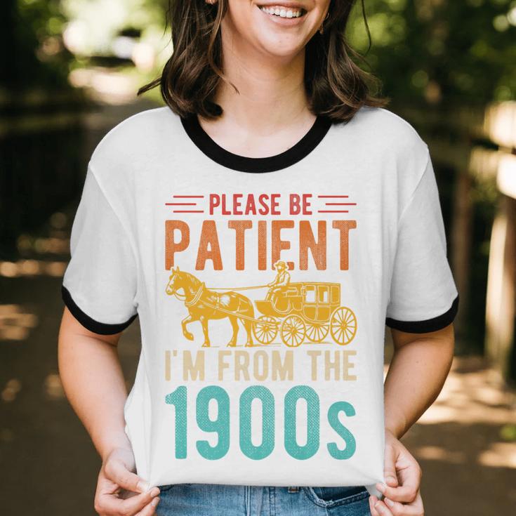 PLEASE BE PATIENT I'M FROM THE 1900s Vintage 1900s 90s Premium Unisex Cotton Ringer T-Shirt PLEASE BE PATIENT I'M FROM THE 1900s Vintage 1900s 90s Premium Unisex Cotton Ringer T-Shirt
