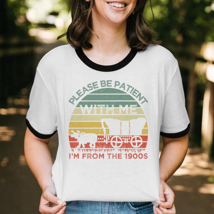 Please Be Patient With Me I'm From The 1900s Vintage Sunset Premium Unisex Cotton Ringer T-Shirt