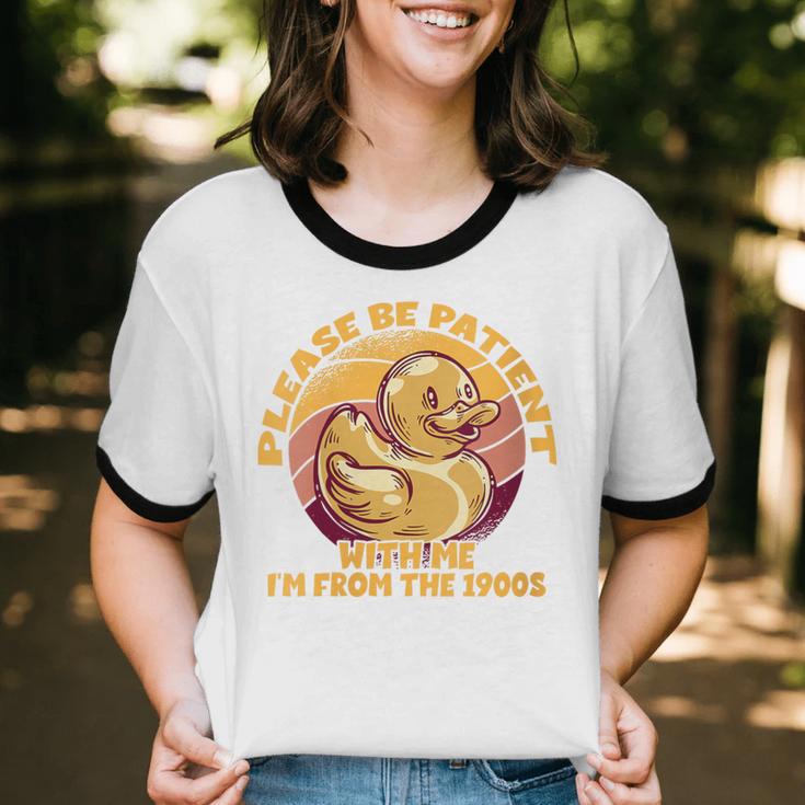 Please Be Patient I'm From The 1900s Vintage Toy Duck Unisex Cotton Ringer T-Shirt Please Be Patient I'm From The 1900s Vintage Toy Duck Unisex Cotton Ringer T-Shirt