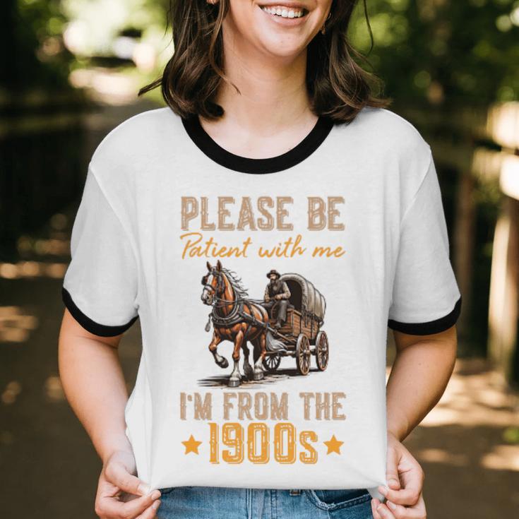 Please Be Patient With Mee I'm From The 1900s Minimalist Premium Unisex Cotton Ringer T-Shirt