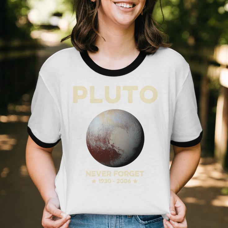 Pluto Never Forget 1930-2006 Planet Space Science Nostalgia Unisex Cotton Ringer T-Shirt