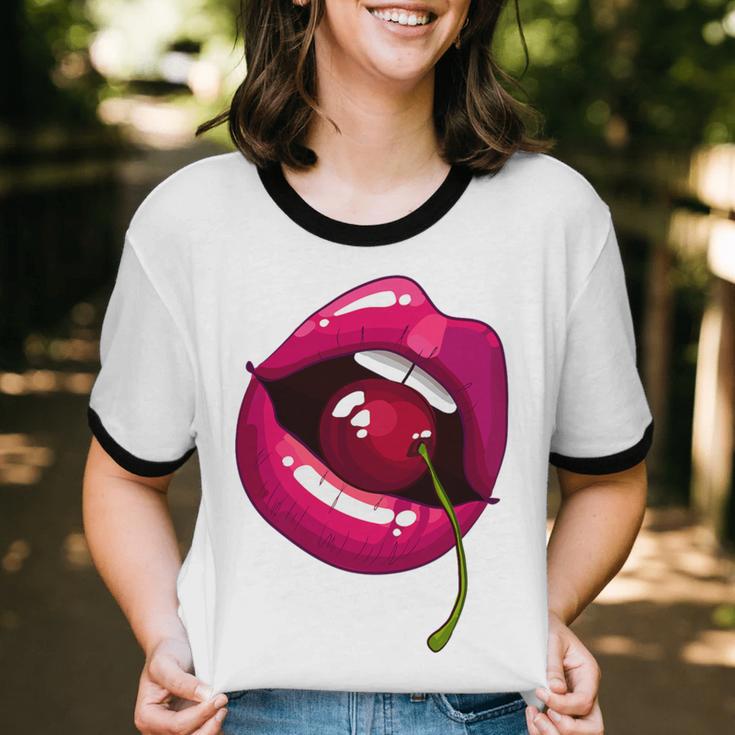 Rainbow Lips With a Cherry In The Mouth 80s Nostalgia Premium Tri-Blend Unisex Cotton Ringer T-Shirt Rainbow Lips With a Cherry In The Mouth 80s Nostalgia Premium Tri-Blend Unisex Cotton Ringer T-Shirt