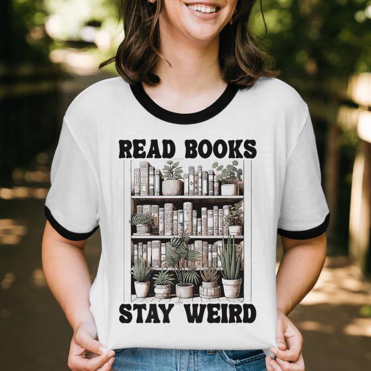 Read Books Stay Weird Book Lover Joke Introvert Reading Premium Unisex Cotton Ringer T-Shirt