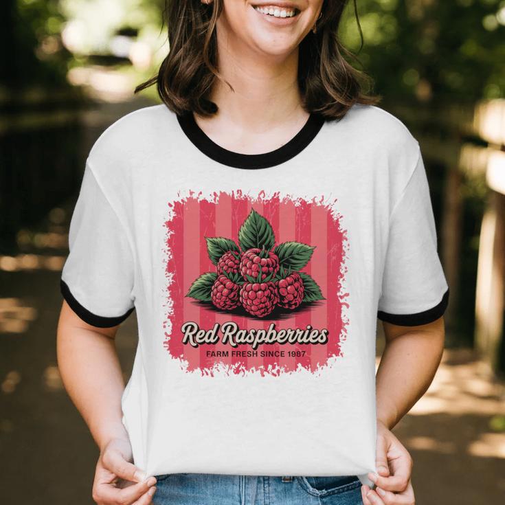 Red Raspberries Farm Fresh Since 1987 Nostalgia Unisex Cotton Ringer T-Shirt
