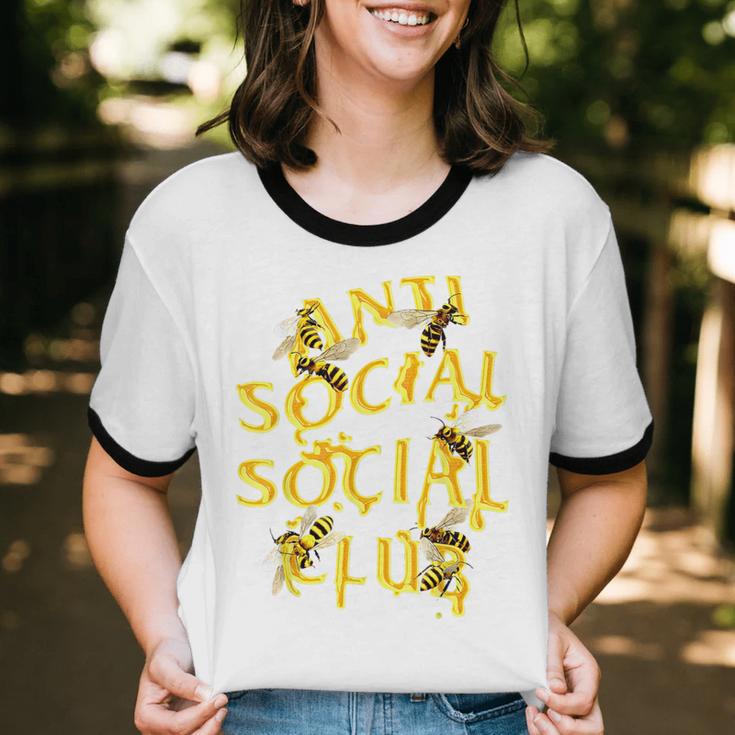 Retro Anti Social Club Bees Introvert Women Men Unisex Cotton Ringer T-Shirt