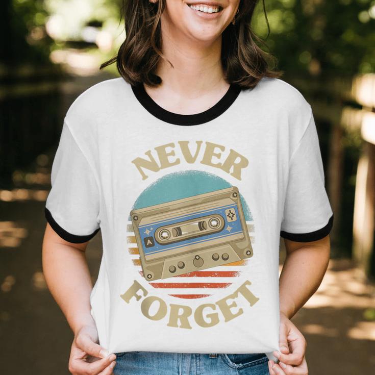 Retro Cassette Never Forget Nostalgia Vintage Unisex Cotton Ringer T-Shirt