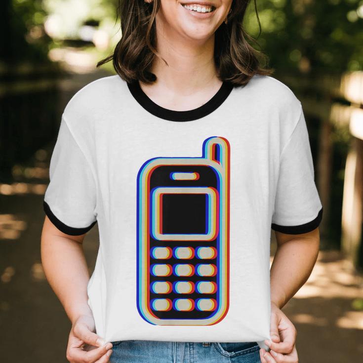 Retro Cell Vintage Mobile Phone 90s Nostalgia Vaporwave Fun Unisex Cotton Ringer T-Shirt