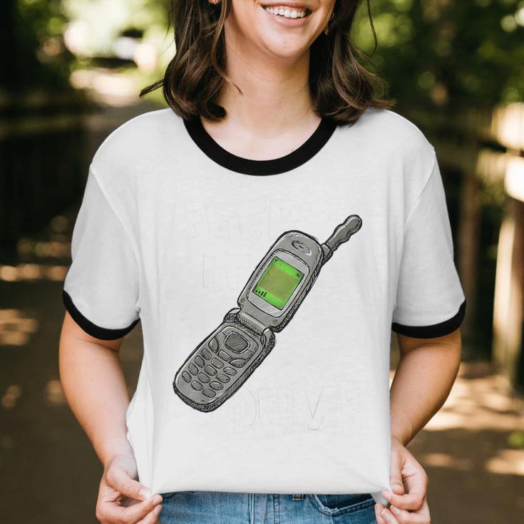 Retro Dumb Flip Phone Vintage 90s Y2K Tech Nostalgia Unisex Cotton Ringer T-Shirt
