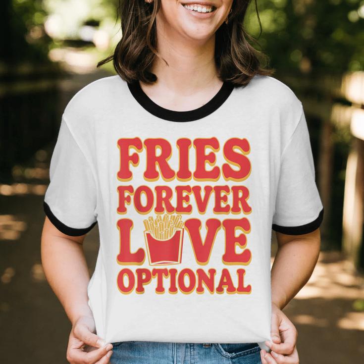 Retro Fast Food Nostalgia Vintage Diner Fries Shakes Burgers Unisex Cotton Ringer T-Shirt