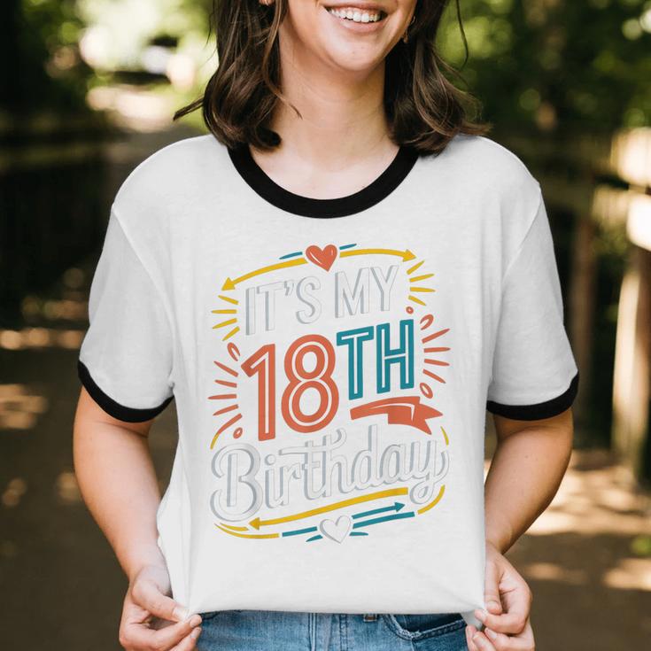 Retro It's My 18th Birthday Boho Nostalgia Women Kids Unisex Cotton Ringer T-Shirt